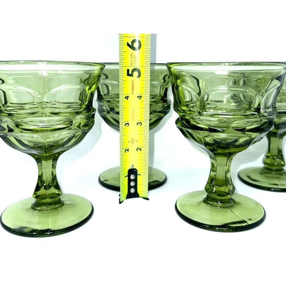 Fostoria Argus Avocado Green Stemmed Goblets Glasses 8 oz Set of 4 Vintage - Picture 4 of 6
